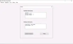 The About window for the TM100 Key Programmer, displaying the software version as 1.23. The About window for the TM100 Key Programmer, displaying the software version as 1.23.