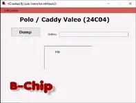 The main interface of the B-Chip PIN reader, showing the Dump button to load a file and a field to display the PIN for a Polo/Caddy Valeo system. The main interface of the B-Chip PIN reader, showing the Dump button to load a file and a field to display the PIN for a Polo/Caddy Valeo system.