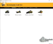 The Agricultural menu in JCB Servicemaster 4, showing supported machinery including Fastrac Tractors and Telescopic Handlers.