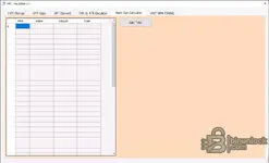 Hemi Cam Calculator grid by RPM with intake, exhaust and total columns plus Calc Total control.