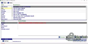 Fiat 500 model selection highlighting Magneti Marelli IAW 8GMK injection control module.