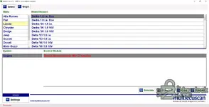 Lancia Dedra model list with Bosch Monomotronic MA1.7 injection module selected.