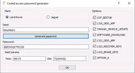 Coded access service-code utility showing seed input, generate button, and option checkboxes for SDD features. Coded access service-code utility showing seed input, generate button, and option checkboxes for SDD features.