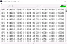 Compare Files by The Wizard v1.00 with LEFT/RIGHT loaders and side-by-side hex view. Compare Files by The Wizard v1.00 with LEFT/RIGHT loaders and side-by-side hex view.
