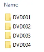 Folder view showing four discs DVD001–DVD004 for CAT Flash Files (2020 set).