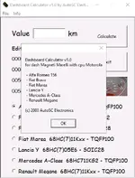 Dashboard Calculator 1.0 supported models: Alfa 156, Fiat Brava and Marea, Lancia Y, Mercedes A-Class, Renault Megane Dashboard Calculator 1.0 supported models: Alfa 156, Fiat Brava and Marea, Lancia Y, Mercedes A-Class, Renault Megane