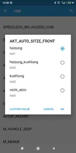 BimmerCode Expert Mode parameter editing dialog for HMI with selectable values and Custom Value option for BMW/MINI coding. BimmerCode Expert Mode parameter editing dialog for HMI with selectable values and Custom Value option for BMW/MINI coding.