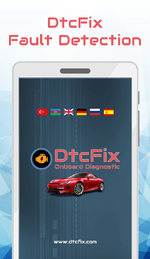 DtcFix Android main screen showing vehicle info and multiple ECU access for Engine, Body, Steering and Brakes.
