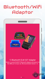 DtcFix adapters screen showing recommended ELM327 Bluetooth and Wi-Fi OBD interfaces for Android.