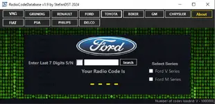 Ford calculator for V and M series radios using the last seven digits of the serial number.