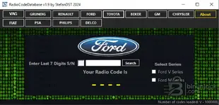 Ford calculator for V and M series radios using the last seven digits of the serial number.