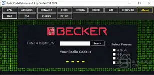 Becker calculator supporting 4-digit units and 4/6/8-button radios with preset selectors.