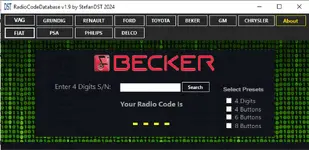 Becker calculator supporting 4-digit units and 4/6/8-button radios with preset selectors.