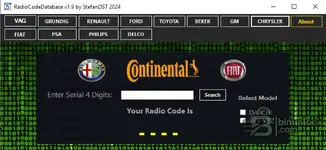 FIAT/Continental screen with serial input and model selection for DAIICHI, VP1 and VP2 units.