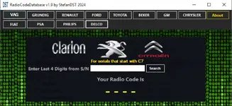 PSA Clarion C7 module for Citroën/Peugeot radios using the last four serial digits.