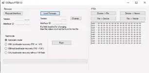 FTDI update utility window displaying release notes for interface maintenance