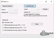 Flash utility 1.2 showing firmware load, interface ID fields and recovery modes