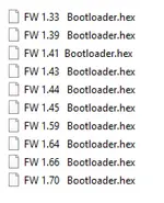 List of OP-COM firmware bootloader HEX files from 1.33 to 1.70 for reference