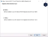 Autocom 2021.11 setup choosing VCI Type 1 firmware 1622 or Type 2 firmware 3201