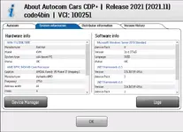 Autocom 2021.11 About panel displaying system information and .NET framework versions