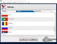 Autocom 2021.11 Language settings showing Polish, Portuguese, Romanian, Russian and Serbian