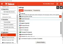 Bobcat Service Analyzer 92.0 Settings showing multi language interface options Bobcat Service Analyzer 92.0 Settings showing multi language interface options