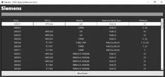 Siemens SID table in PCM Helper v1.x with unlock notes and module IDs
