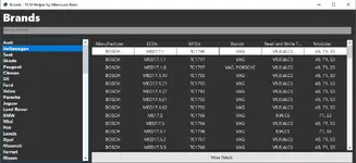 Brands view in PCM Helper v1.x showing VAG with MED17 families and actions