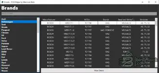 Brands view in PCM Helper v1.x showing VAG with MED17 families and actions