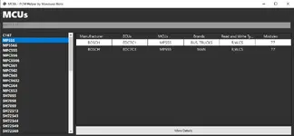 MCU index in PCM Helper v1.x listing MPC5xx SH705x and Tricore entries