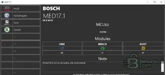MED17.1 detail in PCM Helper v1.x with OBD 48 bench 71 and boot 53