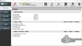 eTechnician v2.1 summary dashboard listing engine and brake modules