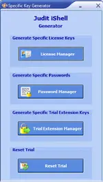 JUDIT-4 license utility with sections for license keys passwords and trial management
