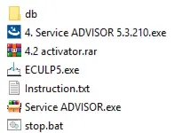 Service Advisor v5.3.210 package files showing executable db and tools