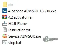 Service Advisor v5.3.210 package files showing executable db and tools