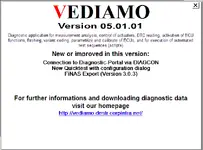 Vediamo v5.01.01 splash showing diagnostic application overview