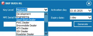BRP B.U.D.S. E3.8.2.1 license level selector with activation and expiry fields