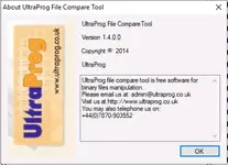 UltraProg File Compare v1.4.0.0 about window with version and contact info UltraProg File Compare v1.4.0.0 about window with version and contact info