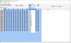 WRCode v1.1.0.1 HEX editor showing EEPROM memory type selector WRCode v1.1.0.1 HEX editor showing EEPROM memory type selector