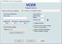 Workshop Identification and User Interface settings including window size and power saving options. Workshop Identification and User Interface settings including window size and power saving options.