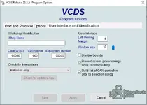 Workshop Identification and User Interface settings including window size and power saving options.