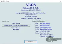 About dialog confirming Release 25.3.2 x64 and data version information from Ross-Tech.