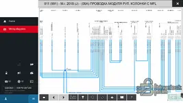 PIWIS v42.950 911 wiring diagram view with zoom, filter and print controls