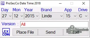 ProSecCo Date Time 2018 interface featuring a Version field for later diagnostic program generations.