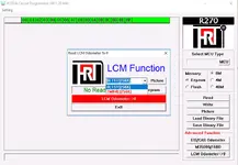 LCM Function dialog showing 0L15Y and 1M84E options to reset LCM odometer after repair. LCM Function dialog showing 0L15Y and 1M84E options to reset LCM odometer after repair.