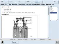 BMW TIS frame alignment control document with body dimensions and tolerance data for chassis repair. BMW TIS frame alignment control document with body dimensions and tolerance data for chassis repair.