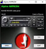 Range Rover Alpine AMR6284 wide panel radio code calculator from 24C02 dump, Land Rover auto radio PIN from BIN.