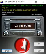 Audi Concert 2+ 8P0 035 186S Blaupunkt AUZ1Z3 radio code calculator from 95128 EEPROM dump, VAG auto radio PIN tool.