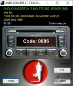 Audi Concert 2+ 8P0 035 186S Blaupunkt AUZ1Z3 radio code calculator from 95128 EEPROM dump, VAG auto radio PIN tool.
