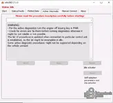 AlfaOBD 2.1.4.0 active diagnostic tab listing service procedures and actuator tests for supported FCA vehicles.